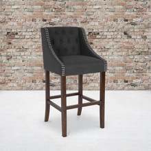 Carmel Series 30" High Transitional Tufted Walnut Barstool with Accent Nail Trim in Charcoal Fabric [FLF-CH-182020-T-30-BK-F-GG]