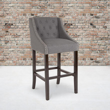 Carmel Series 30" High Transitional Tufted Walnut Barstool with Accent Nail Trim in Dark Gray Fabric [FLF-CH-182020-T-30-DKGY-F-GG]