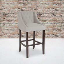 Carmel Series 30" High Transitional Tufted Walnut Barstool with Accent Nail Trim in Light Gray Fabric [FLF-CH-182020-T-30-LTGY-F-GG]