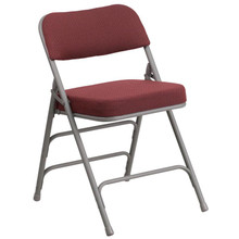 Premium Curved Triple Braced & Double Hinged Burgundy Fabric Metal Folding Chair 2
