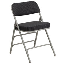 Premium Curved Triple Braced & Double Hinged Black Pin-Dot Fabric Metal Folding Chair
