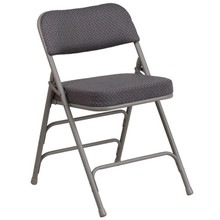Premium Curved Triple Braced & Double Hinged Gray Fabric Metal Folding Chair 2