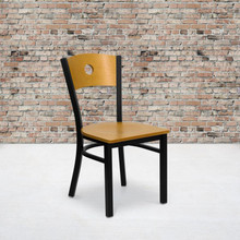 HERCULES Series Black Circle Back Metal Restaurant Chair - Natural Wood Back & Seat [FLF-XU-DG-6F2B-CIR-NATW-GG]