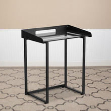 Contemporary Clear Tempered Glass Desk with Raised Cable Management Border and Black Metal Frame [FLF-NAN-YLCD1233-GG]