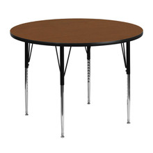 Wren 48'' Round Oak HP Laminate Activity Table - Standard Height Adjustable Legs [FLF-XU-A48-RND-OAK-H-A-GG]