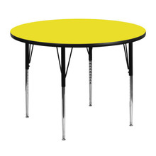 Wren 48'' Round Yellow HP Laminate Activity Table - Standard Height Adjustable Legs [FLF-XU-A48-RND-YEL-H-A-GG]