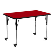 Wren Mobile 30''W x 48''L Rectangular Red Thermal Laminate Activity Table - Standard Height Adjustable Legs [FLF-XU-A3048-REC-RED-T-A-CAS-GG]