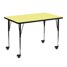 Wren Mobile 30''W x 48''L Rectangular Yellow Thermal Laminate Activity Table - Standard Height Adjustable Legs [FLF-XU-A3048-REC-YEL-T-A-CAS-GG]