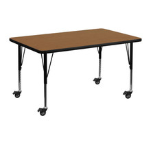 Wren Mobile 30''W x 48''L Rectangular Oak Thermal Laminate Activity Table - Height Adjustable Short Legs [FLF-XU-A3048-REC-OAK-T-P-CAS-GG]