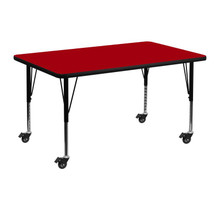 Wren Mobile 30''W x 48''L Rectangular Red Thermal Laminate Activity Table - Height Adjustable Short Legs [FLF-XU-A3048-REC-RED-T-P-CAS-GG]