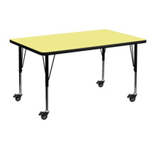 Wren Mobile 30''W x 48''L Rectangular Yellow Thermal Laminate Activity Table - Height Adjustable Short Legs [FLF-XU-A3048-REC-YEL-T-P-CAS-GG]