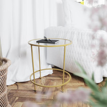 Astoria Collection Round End Table, Modern Clear Glass Accent Table with Brushed Gold Frame [FLF-NAN-JN-21750ET-GG]