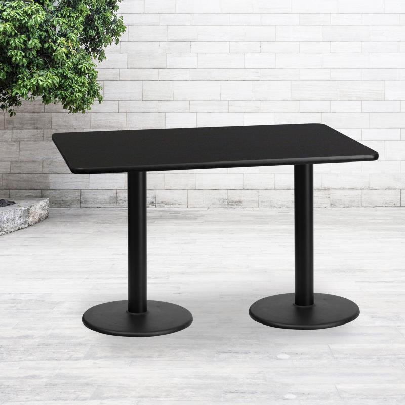 30'' x 60'' Rectangular Black Laminate Table Top with 18'' Round Table  Height Bases [FLF-XU-BLKTB-3060-TR18-GG]