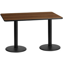 30'' x 60'' Rectangular Walnut Laminate Table Top with 18'' Round Table Height Bases [FLF-XU-WALTB-3060-TR18-GG]