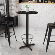 24'' Round Black Laminate Table Top with 22'' x 22'' Bar Height Table Base and Foot Ring [FLF-XU-RD-24-BLKTB-T2222B-3CFR-GG]