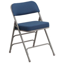 Premium Curved Triple Braced & Double Hinged Navy Fabric Metal Folding Chair 2