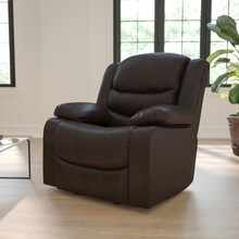 Plush Brown LeatherSoft Lever Rocker Recliner with Padded Arms [FLF-MEN-DSC01078-BRN-GG]