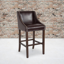 Carmel Series 30" High Transitional Walnut Barstool with Accent Nail Trim in Brown LeatherSoft [FLF-CH-182020-30-BN-GG]