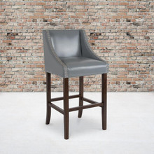 Carmel Series 30" High Transitional Walnut Barstool with Accent Nail Trim in Light Gray LeatherSoft [FLF-CH-182020-30-LTGY-GG]