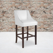 Carmel Series 30" High Transitional Walnut Barstool with Accent Nail Trim in White LeatherSoft [FLF-CH-182020-30-WH-GG]