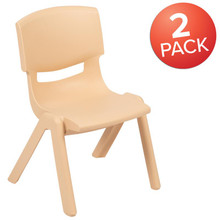 2 Pack Natural Plastic Stackable School Chair with 12" Seat Height [FLF-2-YU-YCX-001-NAT-GG]
