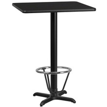 24'' Square Black Laminate Table Top with 22'' x 22'' Bar Height Table Base and Foot Ring [FLF-XU-BLKTB-2424-T2222B-3CFR-GG]