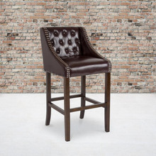 Carmel Series 30" High Transitional Tufted Walnut Barstool with Accent Nail Trim in Brown LeatherSoft [FLF-CH-182020-T-30-BN-GG]