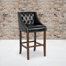 Carmel Series 30" High Transitional Tufted Walnut Barstool with Accent Nail Trim in Black LeatherSoft [FLF-CH-182020-T-30-BK-GG]