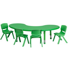 35''W x 65''L Half-Moon Green Plastic Height Adjustable Activity Table Set with 4 Chairs [FLF-YU-YCX-0043-2-MOON-TBL-GREEN-E-GG]