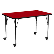Wren Mobile 30''W x 60''L Rectangular Red Thermal Laminate Activity Table - Standard Height Adjustable Legs [FLF-XU-A3060-REC-RED-T-A-CAS-GG]