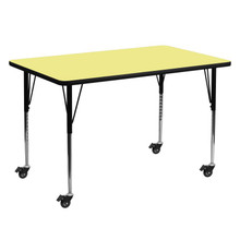 Wren Mobile 30''W x 60''L Rectangular Yellow Thermal Laminate Activity Table - Standard Height Adjustable Legs [FLF-XU-A3060-REC-YEL-T-A-CAS-GG]
