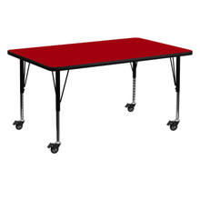 Wren Mobile 30''W x 60''L Rectangular Red Thermal Laminate Activity Table - Height Adjustable Short Legs [FLF-XU-A3060-REC-RED-T-P-CAS-GG]