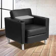 Black LeatherSoft Guest Chair with Tablet Arm, Tall Chrome Legs and Cup Holder [FLF-BT-8219-BK-GG]
