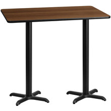 30'' x 60'' Rectangular Walnut Laminate Table Top with 22'' x 22'' Bar Height Table Bases [FLF-XU-WALTB-3060-T2222B-GG]