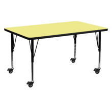 Wren Mobile 30''W x 60''L Rectangular Yellow Thermal Laminate Activity Table - Height Adjustable Short Legs [FLF-XU-A3060-REC-YEL-T-P-CAS-GG]