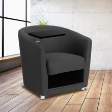 Charcoal Gray Fabric Guest Chair with Tablet Arm, Chrome Legs and Under Seat Storage [FLF-BT-8220-GY-GG]
