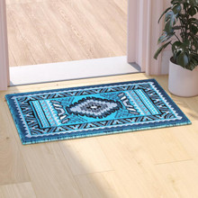 Ventana Collection Southwest 2x3 Turquoise Area Rug - Olefin Rug with Jute Backing - Hallway, Entryway, Bedroom, Living Room [FLF-ACD-RGD143-23-TQ-GG]
