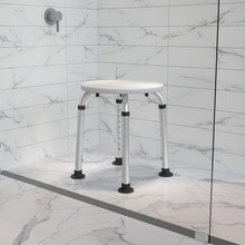 HERCULES Series Tool-Free and Quick Assembly, 300 Lb. Capacity, Adjustable White Bath & Shower Stool [FLF-DC-HY3400L-WH-GG]