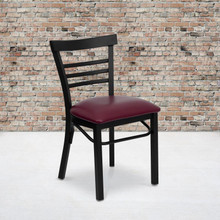 HERCULES Series Black Three-Slat Ladder Back Metal Restaurant Chair - Burgundy Vinyl Seat [FLF-XU-DG6Q6B1LAD-BURV-GG]