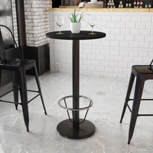 24'' Round Black Laminate Table Top with 18'' Round Bar Height Table Base and Foot Ring [FLF-XU-RD-24-BLKTB-TR18B-3CFR-GG]