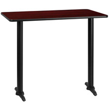 30'' x 48'' Rectangular Mahogany Laminate Table Top with 5'' x 22'' Bar Height Table Bases [FLF-XU-MAHTB-3048-T0522B-GG]