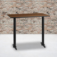 30'' x 48'' Rectangular Walnut Laminate Table Top with 5'' x 22'' Bar Height Table Bases [FLF-XU-WALTB-3048-T0522B-GG]