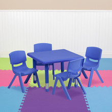 24'' Square Blue Plastic Height Adjustable Activity Table Set with 4 Chairs [FLF-YU-YCX-0023-2-SQR-TBL-BLUE-E-GG]