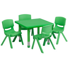 24'' Square Green Plastic Height Adjustable Activity Table Set with 4 Chairs [FLF-YU-YCX-0023-2-SQR-TBL-GREEN-E-GG]