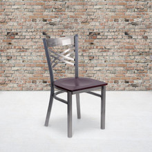 HERCULES Series Clear Coated ''X'' Back Metal Restaurant Chair - Mahogany Wood Seat [FLF-XU-6FOB-CLR-MAHW-GG]