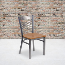 HERCULES Series Clear Coated ''X'' Back Metal Restaurant Chair - Natural Wood Seat [FLF-XU-6FOB-CLR-NATW-GG]