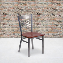 HERCULES Series Clear Coated ''X'' Back Metal Restaurant Chair - Cherry Wood Seat [FLF-XU-6FOB-CLR-CHYW-GG]
