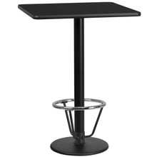 24'' Square Black Laminate Table Top with 18'' Round Bar Height Table Base and Foot Ring [FLF-XU-BLKTB-2424-TR18B-3CFR-GG]