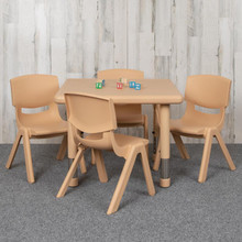 24" Square Natural Plastic Height Adjustable Activity Table Set with 4 Chairs [FLF-YU-YCX-0023-2-SQR-TBL-NAT-E-GG]