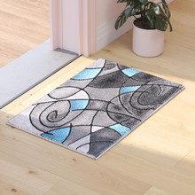 Jubilee Collection 2' x 3' Blue Abstract Pattern Area Rug - Olefin Rug with Jute Backing for Hallway, Entryway, or Bedroom [FLF-ACD-RGTRZ860-23-BL-GG]